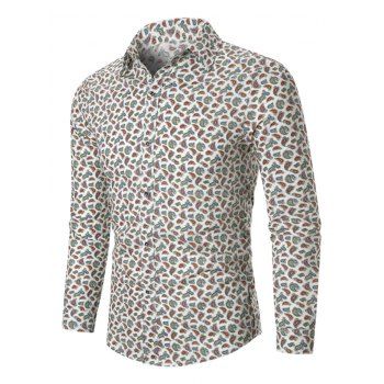 

Tiny Paisley Print Button Up Long Sleeve Shirt, White
