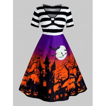 

Plus Size Vintage Halloween Printed Pin Up Dress, Black