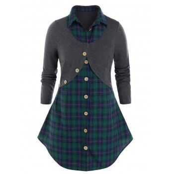 

Plus Size Plaid Flannel Buttoned Round Hem Blouse, Multicolor