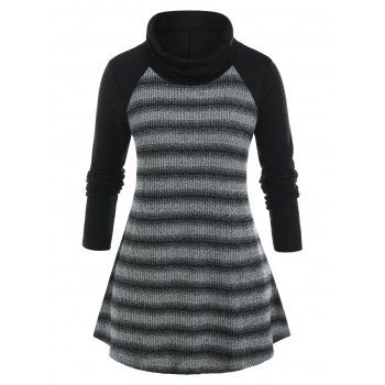 

Plus Size Marled Striped Turtleneck Tunic Sweater, Black