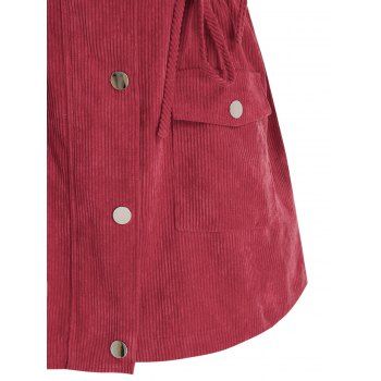Plus Size Hooded Corduroy Flap Pocket Drawstring Coat