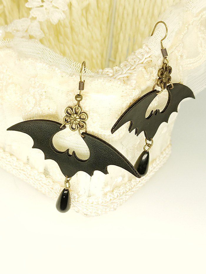 Halloween PU Bat Drop Earrings - BLACK 