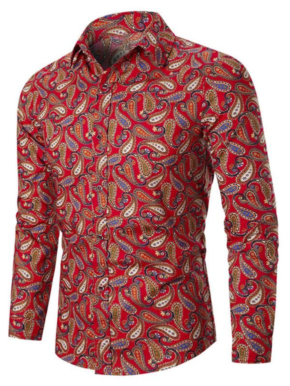Chemise Vintage Motif Cachemire Imprimé Partout Boutonnée - Rouge 3XL