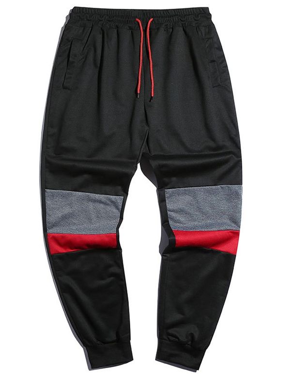 Pantalon de Jogging Fuselé Contrasté à Cordon - Noir 2XL