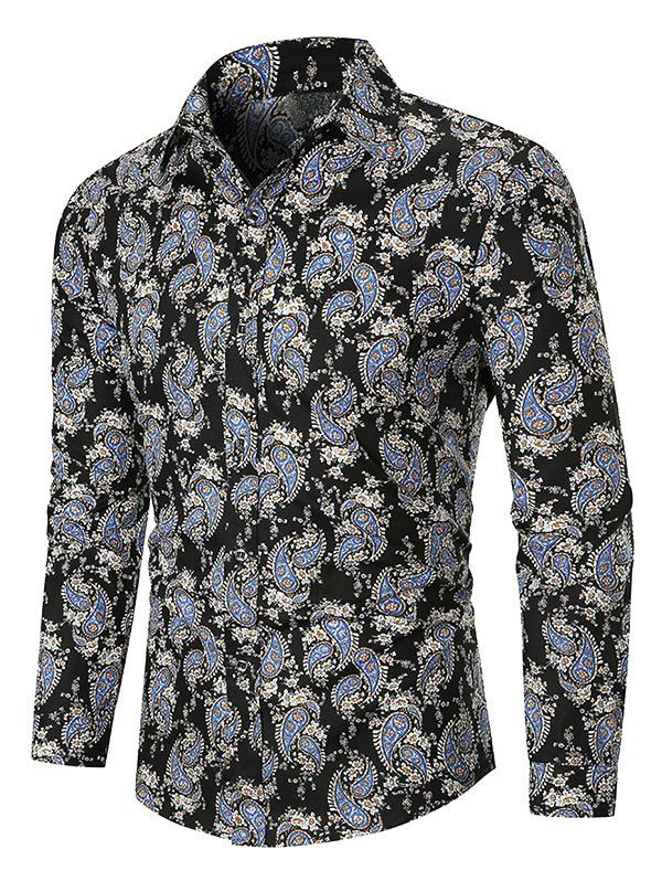 [36% OFF] 2021 Ditsy Paisley Print Button Up Long Sleeve Shirt In BLACK ...