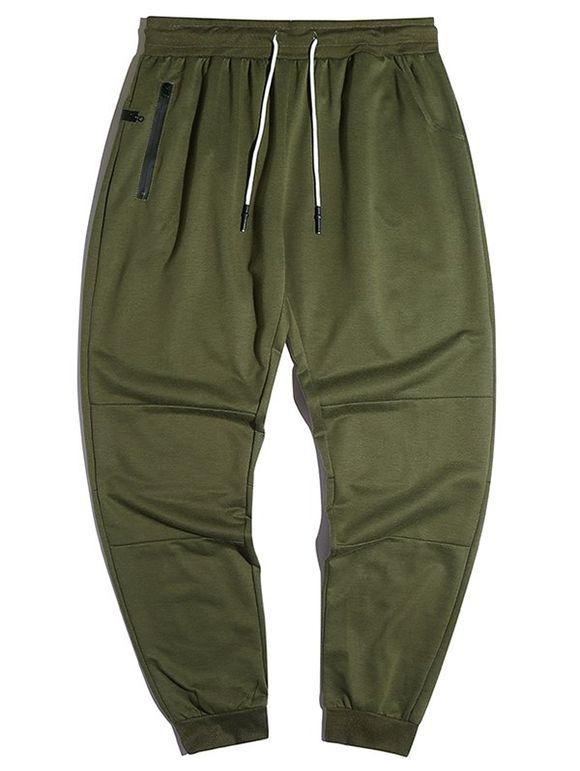 Pantalon de Jogging Fuselé Zippé avec Poches à Cordon - Vert L