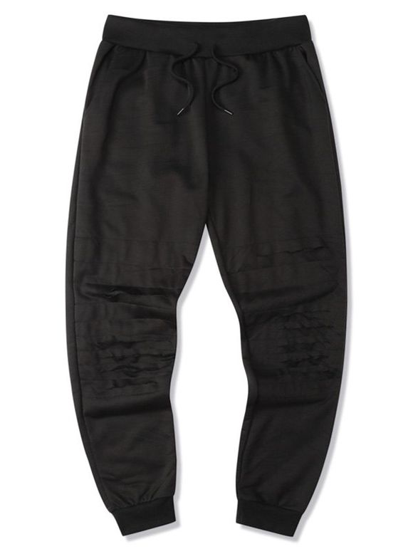 Pantalon de Survêtement Fuselé Déchiré à Cordon - Noir L