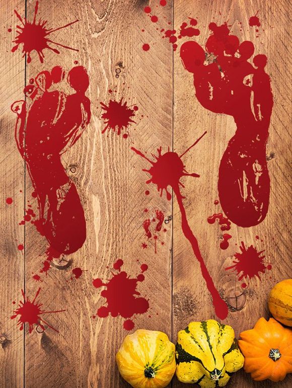 Autocollants Muraux Motif Empreintes de Pieds et Sang pour Halloween - Rouge 30X45CM
