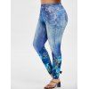 Legging à Imprimé 3D Rose à Taille Haute de Grande Taille - Bleu 4X