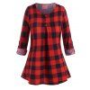 Chemisier à Carreaux Imprimé Boutonné Manches avec Revers de Grande Taille - Rouge 2XL