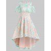 Robe Fleurie en Dentelle à Epaule Dénudée à Ourlet Pendant - Vert clair 2XL