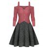 Mini Robe Ligne A Boutonnée à Epaule Dénudée Fausse Deux Pièces - Rouge Cerise 3XL