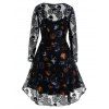 Plus Size Halloween Pumpkin Cami Dress and Lace Cardigan Set - BLACK L