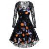 Ensemble de Robe d'Halloween à Bretelle Citrouille et Cardigan en Dentelle de Grande Taille - Noir 3X