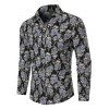 Chemise Boutonnée Fleurie Imprimée à Manches Longues - Noir 3XL