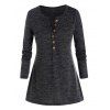 T-shirt Boutonné Manches Longues Grande Taille Cranté en V - Gris Carbone 5X