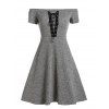 Mini Robe Côtelée Lacée à Épaule Dénudée - Cendre gris L