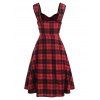 Vintage Plaid Gothic Dress Corset Style Caged O Ring Retro Checked Midi A Line Dress - RED L