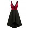 Robe Haute Basse Vintage en Velours Inséré sans Manches - Rouge 2XL