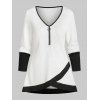 T-shirt Superposé Contrasté à Demi-Zip - Blanc L