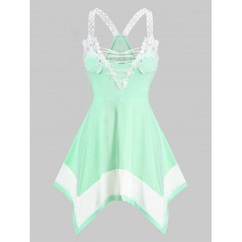 

Lace Insert Contrast Handkerchief Tank Top, Light green