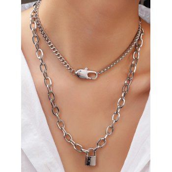 

2Pcs Lock Pendant Chain Necklace Set, Silver