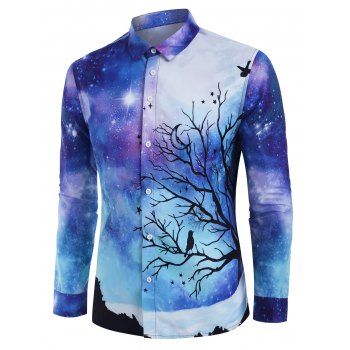 

Galaxy Tree Print Long Sleeve Shirt, Blue