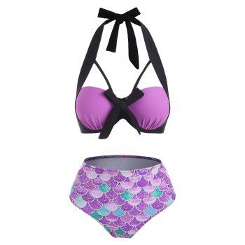 Halter Mermaid Scale Print Push Up Bikini Swimwear