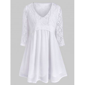 

Plus Size Lace Insert 2fer Blouse, White