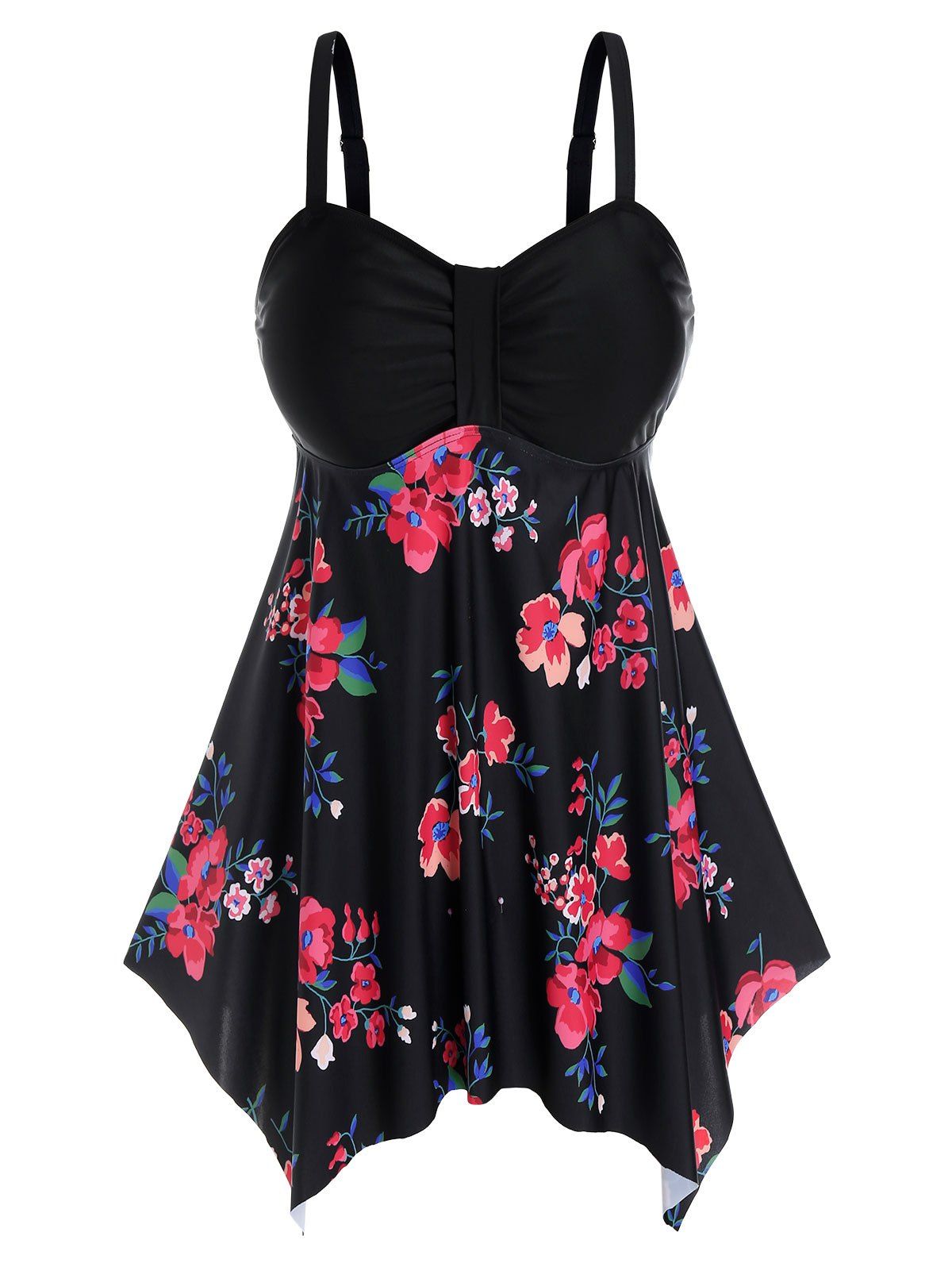 [26 Off] 2021 Plus Size Floral Print Skirted Tankini Swimwear In Black