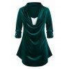 T-shirt Ouvert en Avant à Manches Roulées de Grande Taille en Velours - Vert profond 1X