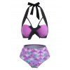 Halter Mermaid Scale Print Push Up Bikini Swimwear - PURPLE XL