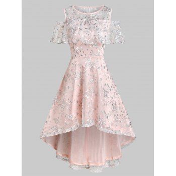 lace panel open back dip hem dress