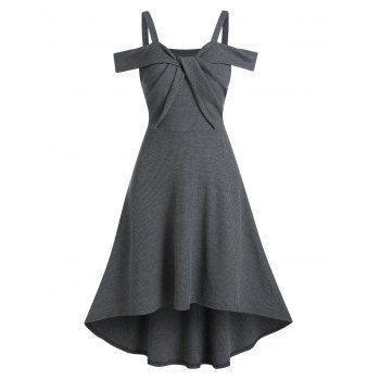 

Front Twist Open Shoulder High Waist Dip Hem Dress, Gray