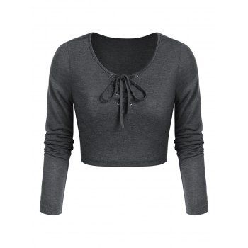 

Lace-up Heathered Cropped T-shirt, Ash gray