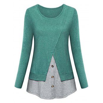 

Plus Size Buttons 2fer T Shirt, Light green