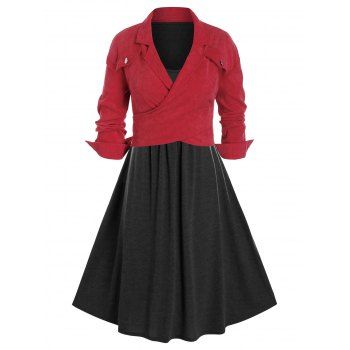 

Plus Size Tank Dress and Corduroy Crossover Jacket Set, Multicolor