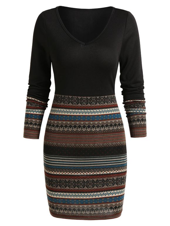 Tribal Print Mini Bodycon Dress - BLACK XL