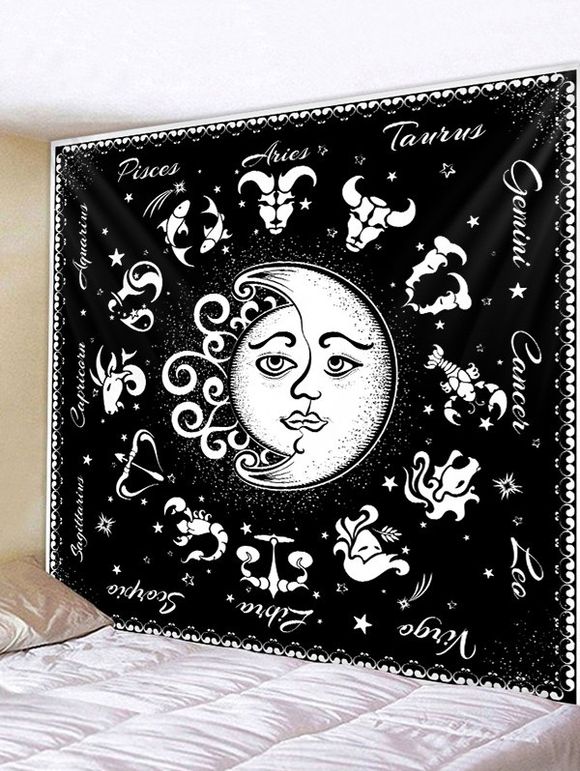 Tapisserie Murale Motif Horoscope Soleil et Lune - Noir W91 X L71 INCH