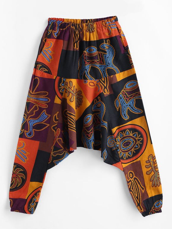 Pantalon Sarouel Décontracté Jointif Imprimé Partout - multicolor A 3XL