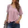 T-shirt Tordu Ourlet Roulé à Col V - Rose clair L