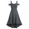 Front Twist Open Shoulder High Waist Dip Hem Dress - GRAY XL