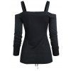 T-shirt Côtelé Croisé en Avant à Epaule Dénudée à Lacets - Noir L