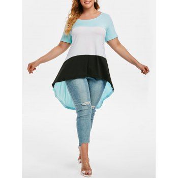 

Plus Size Colorblock High Low T Shirt, Light blue