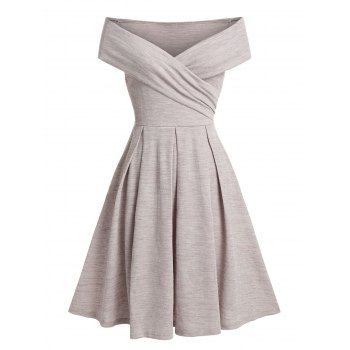 

Off The Shoulder Wrap A Line Party Dress, Light coffee