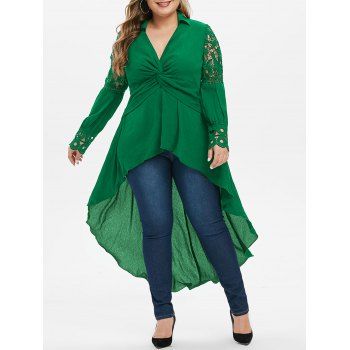 

Plus Size Front Twist High Low Blouse, Green