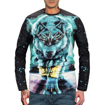 

Galaxy Wolf Print Long Sleeve T-shirt, Multicolor
