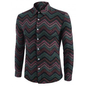 

Tribal Zigzag Print Long Sleeve Shirt, Deep green