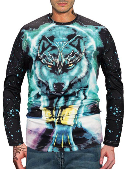 T-shirt à Imprimé Galaxie Loup à Manches Longues - multicolor XL