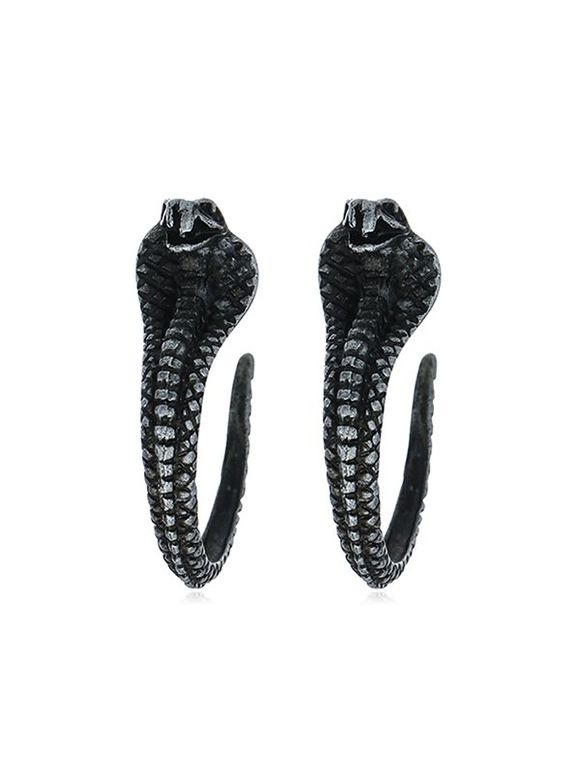 Boucles d'Oreilles Rétro Serpent Sculpté - Noir 